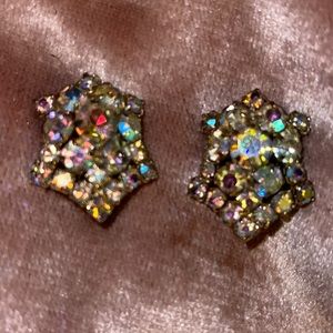 vintage iridescent clip style earring very sparkly